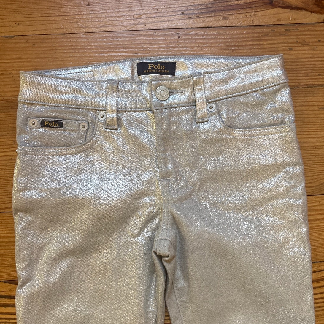 Polo Ralph Lauren Tompkins Skinny silver metallic girls jeans SIZE 10