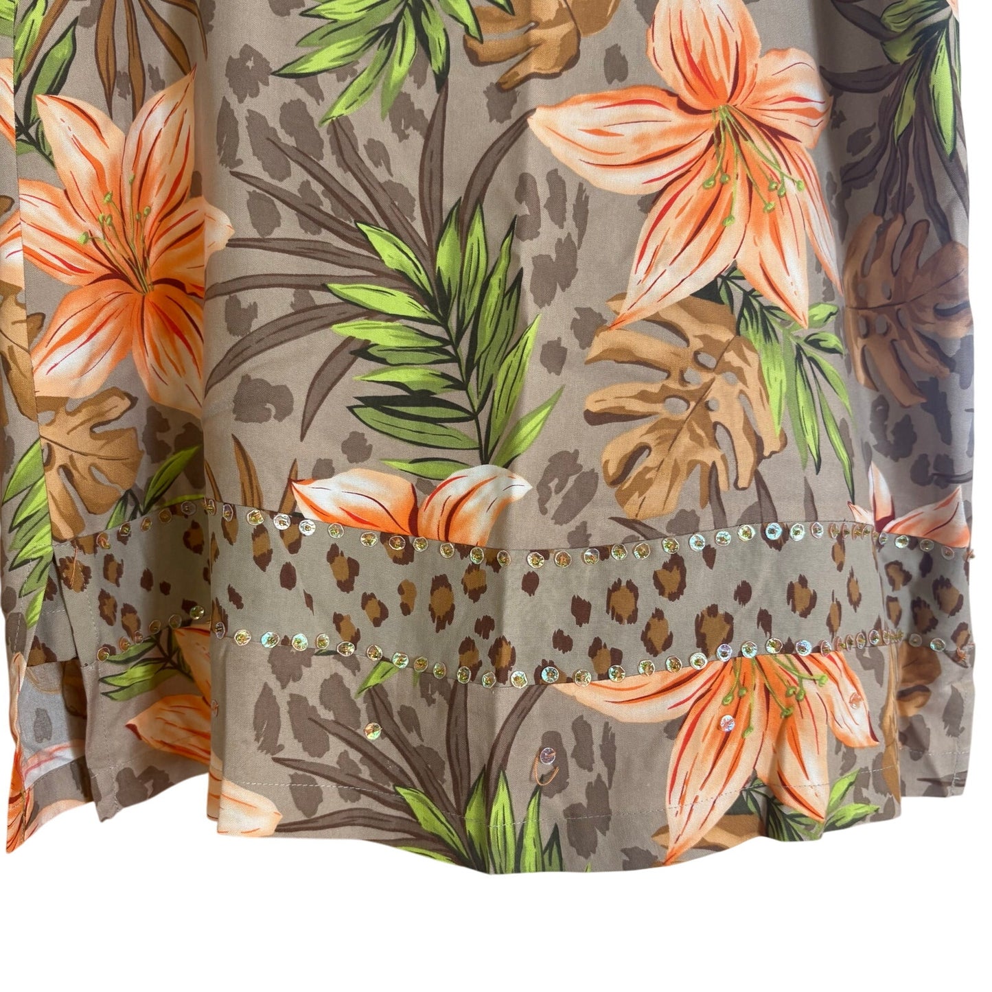 Bamboo Traders light brown floral sequin silk mini skirt SIZE 8