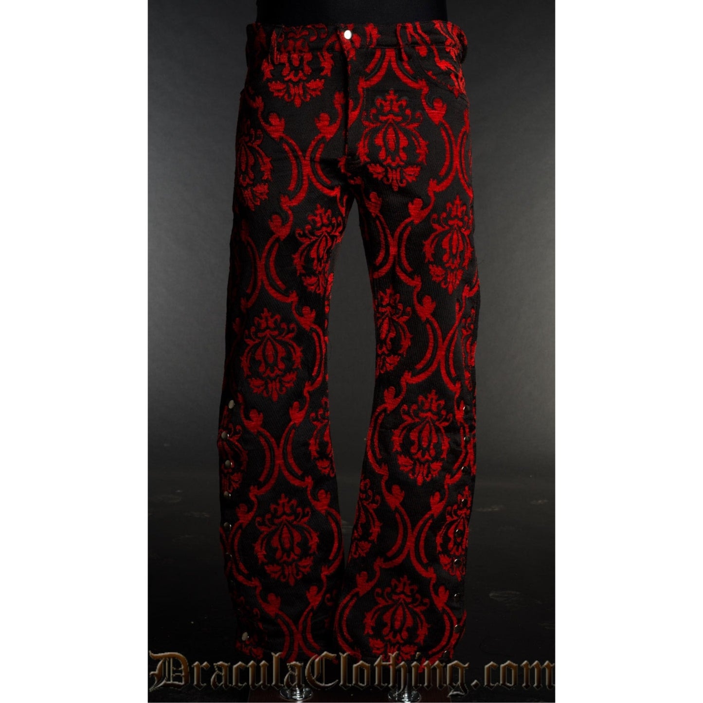 Dracula Clothing red brocade office snap bottom boot cut pants SIZE 38