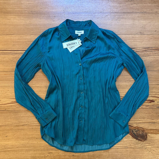 NWT L'Agence teal crinkle satin button up collar blouse SIZE S