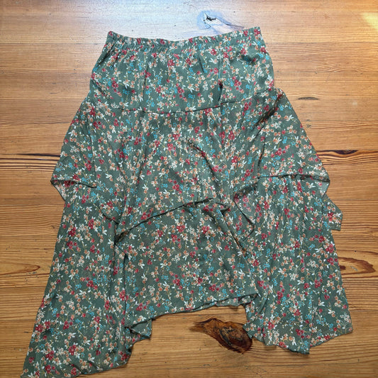 Cato green floral cottage fairy elastic waistband tiered skirt SIZE L