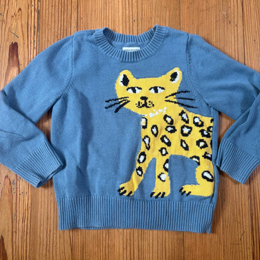 Amazon Essentials blue yellow jaguar graphic knit toddler crew sweater SIZE 4-5