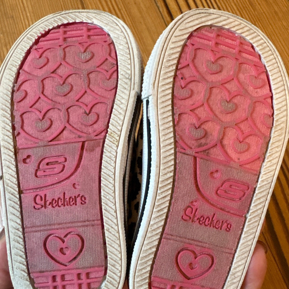 Skechers Twinkle Toes cheetah pink glitter canvas light up sneakers SIZE 5