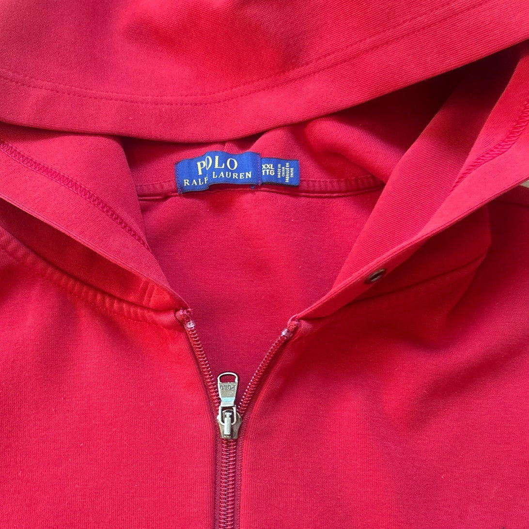 Polo Ralph Lauren red navy poly full zip hooded sweatshirt SIZE XXL