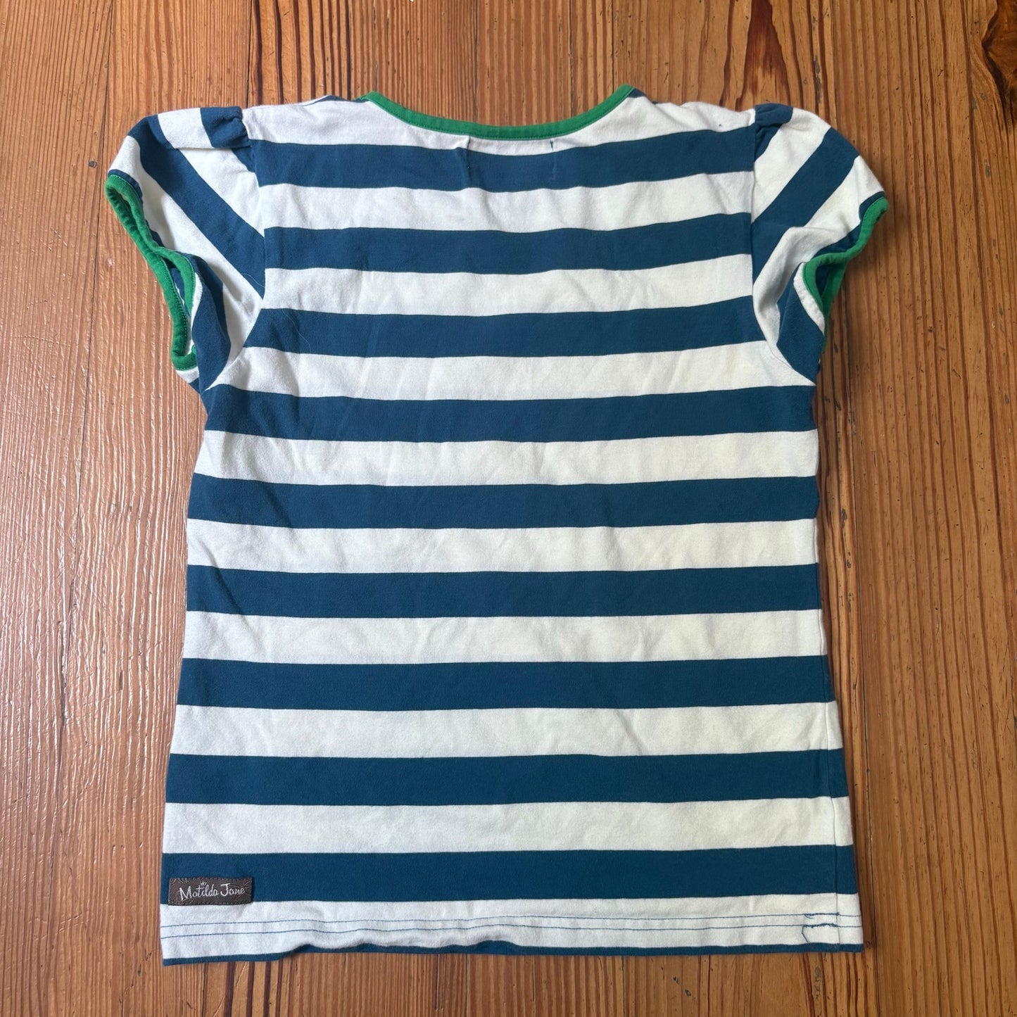 Matilda Jane blue white striped green trim short sleeve girls shirts SIZE 8