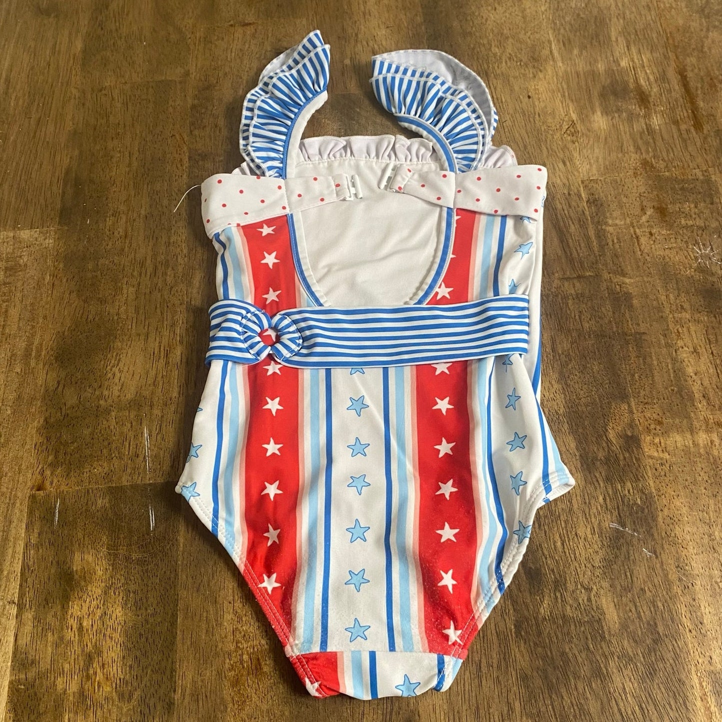 Sweet Honey red blue star USA America ruffle sleeve one piece swimsuit SIZE 4