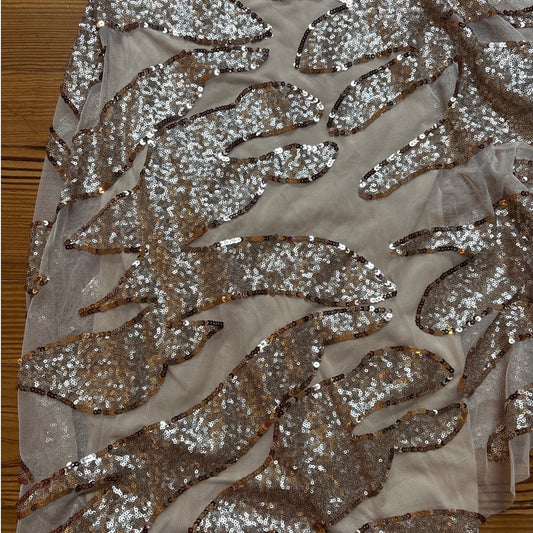 Bebe y2k gold one shoulder sequin sheer flutter sleeve top SIZE M