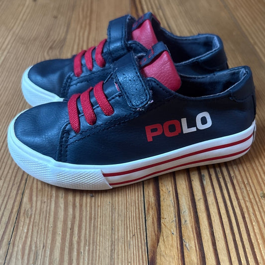 Polo Ralph Lauren blue leather elastic lace velkro toddler sneakers SIZE 8
