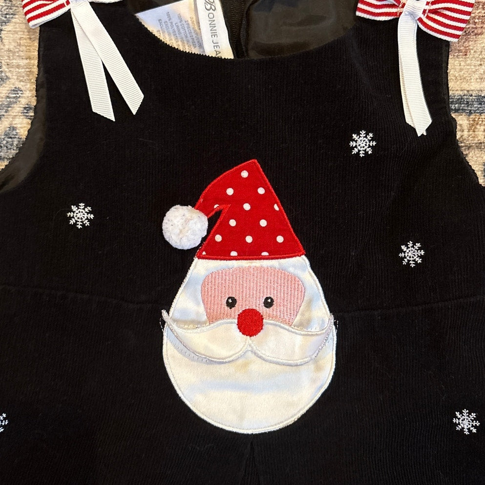 Bonnie Jean black velvet Santa red striped accent sleeveless girls dress SIZE 5