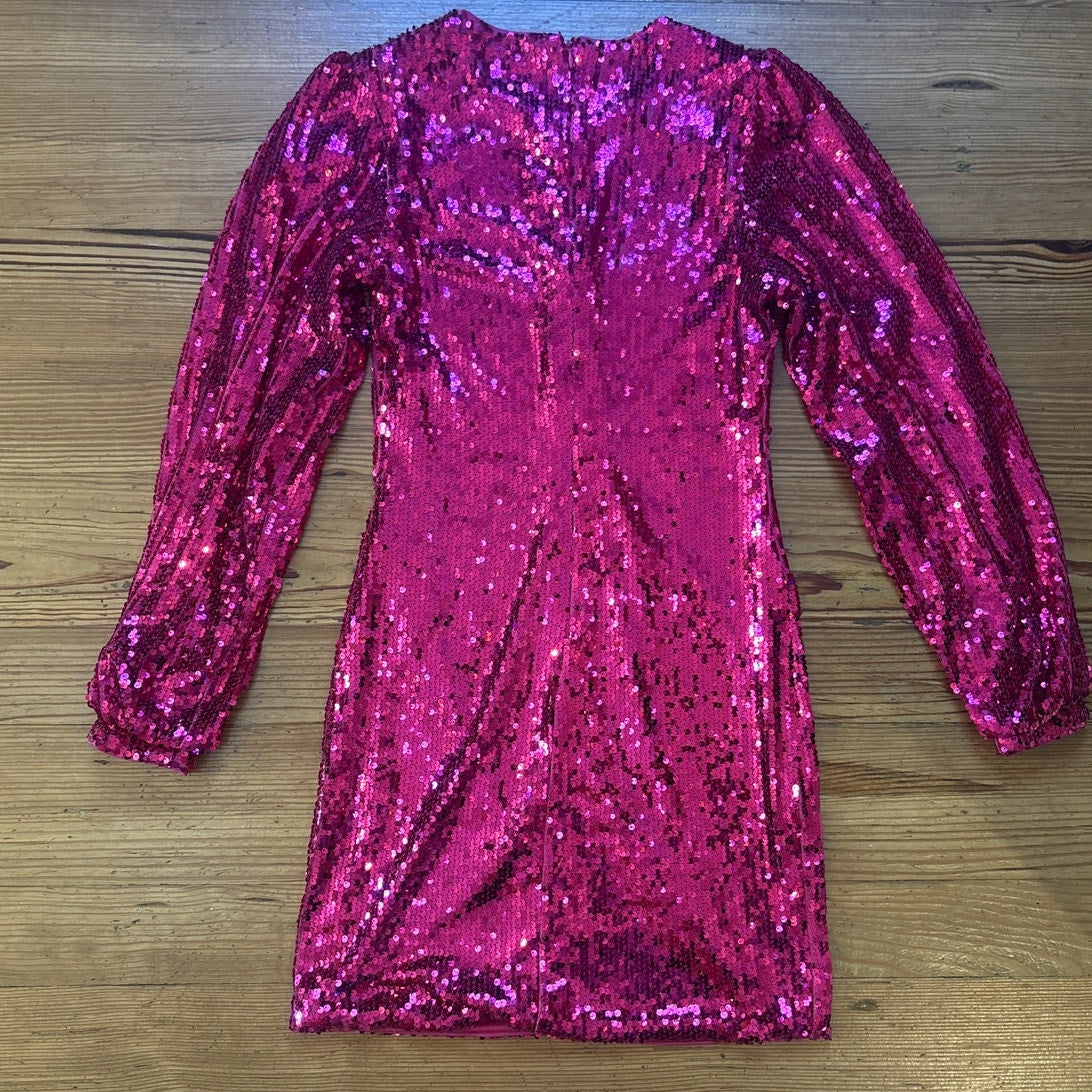 Flying Tomato hot pink sequin long puff sleeve dress SIZE M