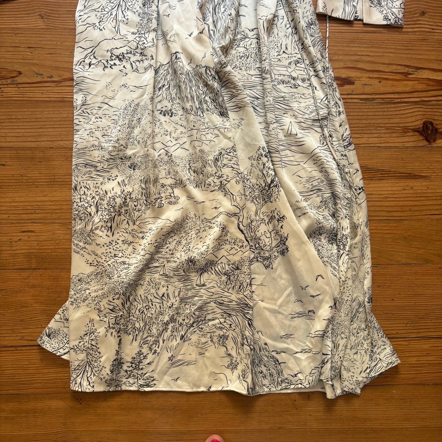 H&M cream black forest printed resort long sleeve maxi dress SIZE S