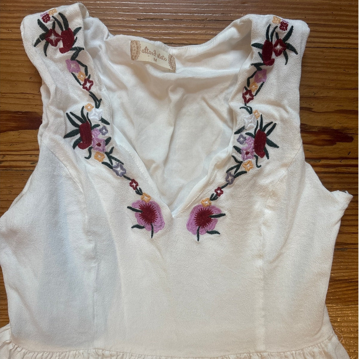 Altar'd State white sleeveless floral fit flare embroidered mini dress SIZE M