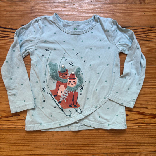 Dip light blue polka dot cat sledding winter long sleeve shirt SIZE 4T