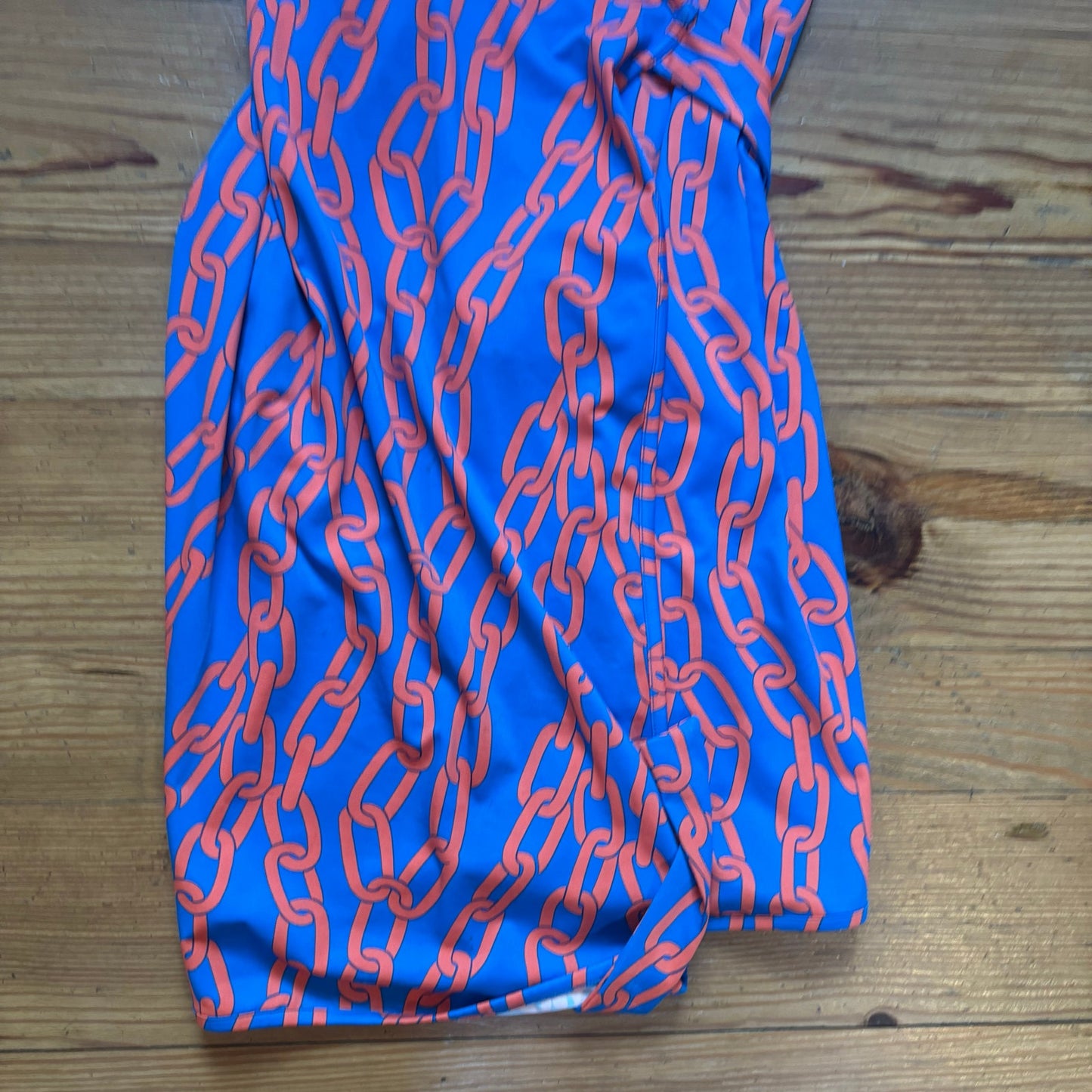 JB by Julie Brown blue orange chain link long sleeve midi wrap dress SIZE S