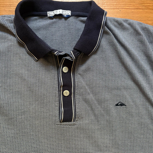 Quicksilver y2k retro blue knit collar polo mens shirt SIZE L
