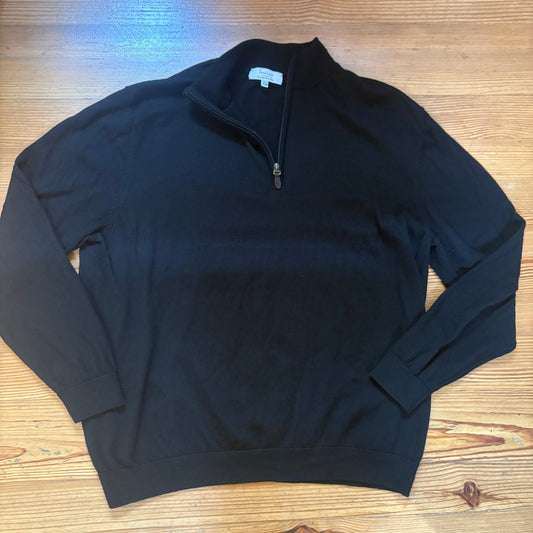 Turnbury black extra fine merino wool quarter zip henley mens sweater SIZE 2XB