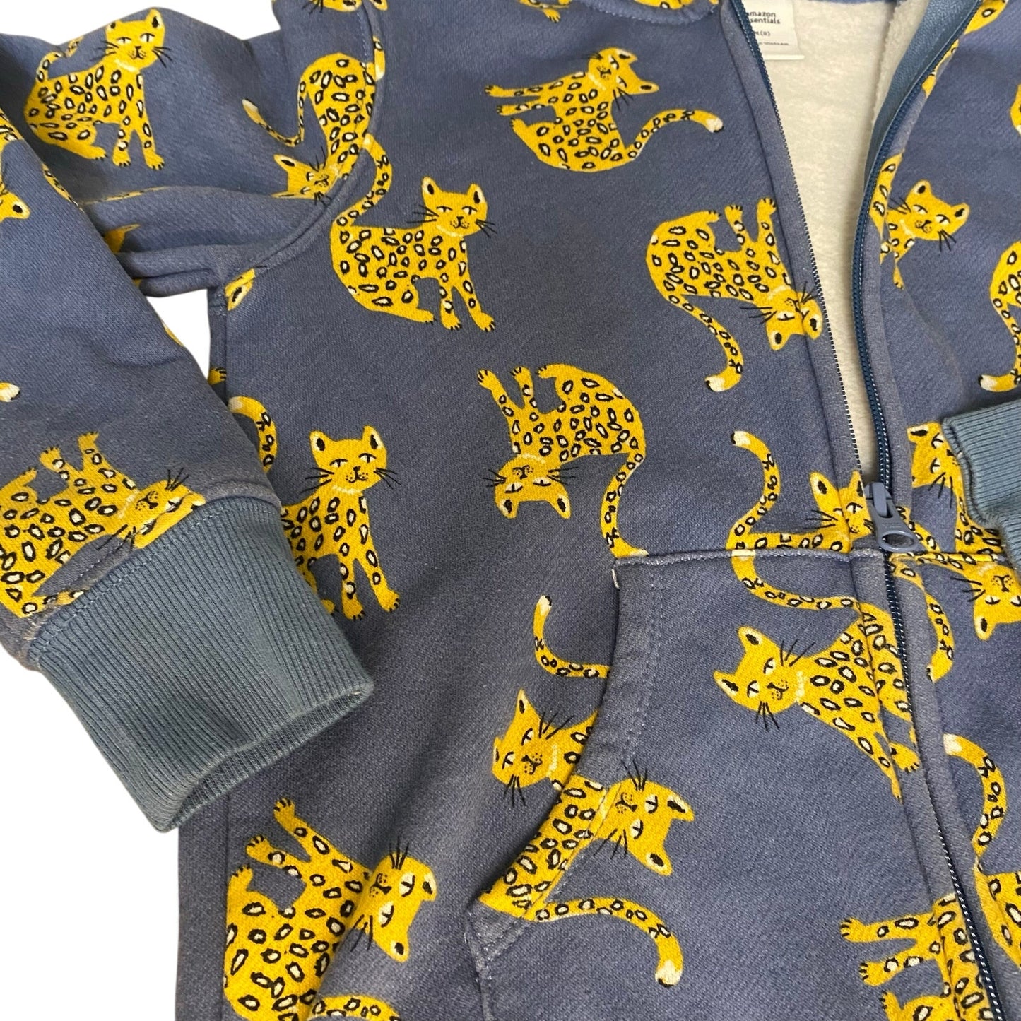 Amazon Essentials blue tiger printed full zip hooded sweatshirt SIZE M
