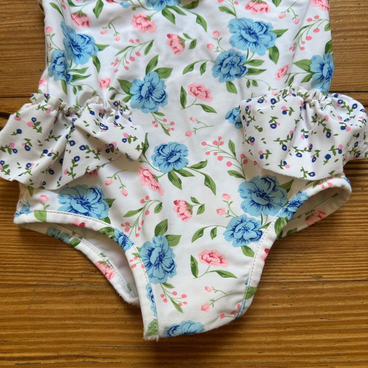 Mudpie Baby white floral halter ruffle one piece swimsuit SIZE 12M
