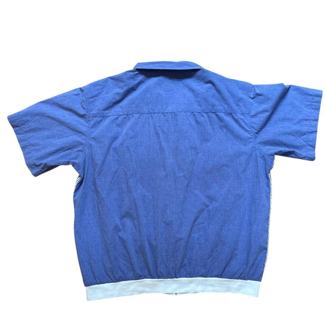 VTG Tropicool blue white pin striped zip short sleeve polo shirt SIZE XL