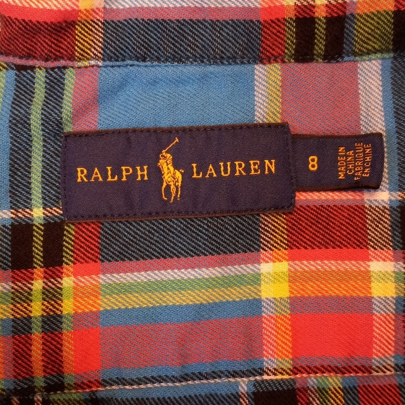 Ralph Lauren blue colorful plaid long sleeve womens button up shirt SIZE 8