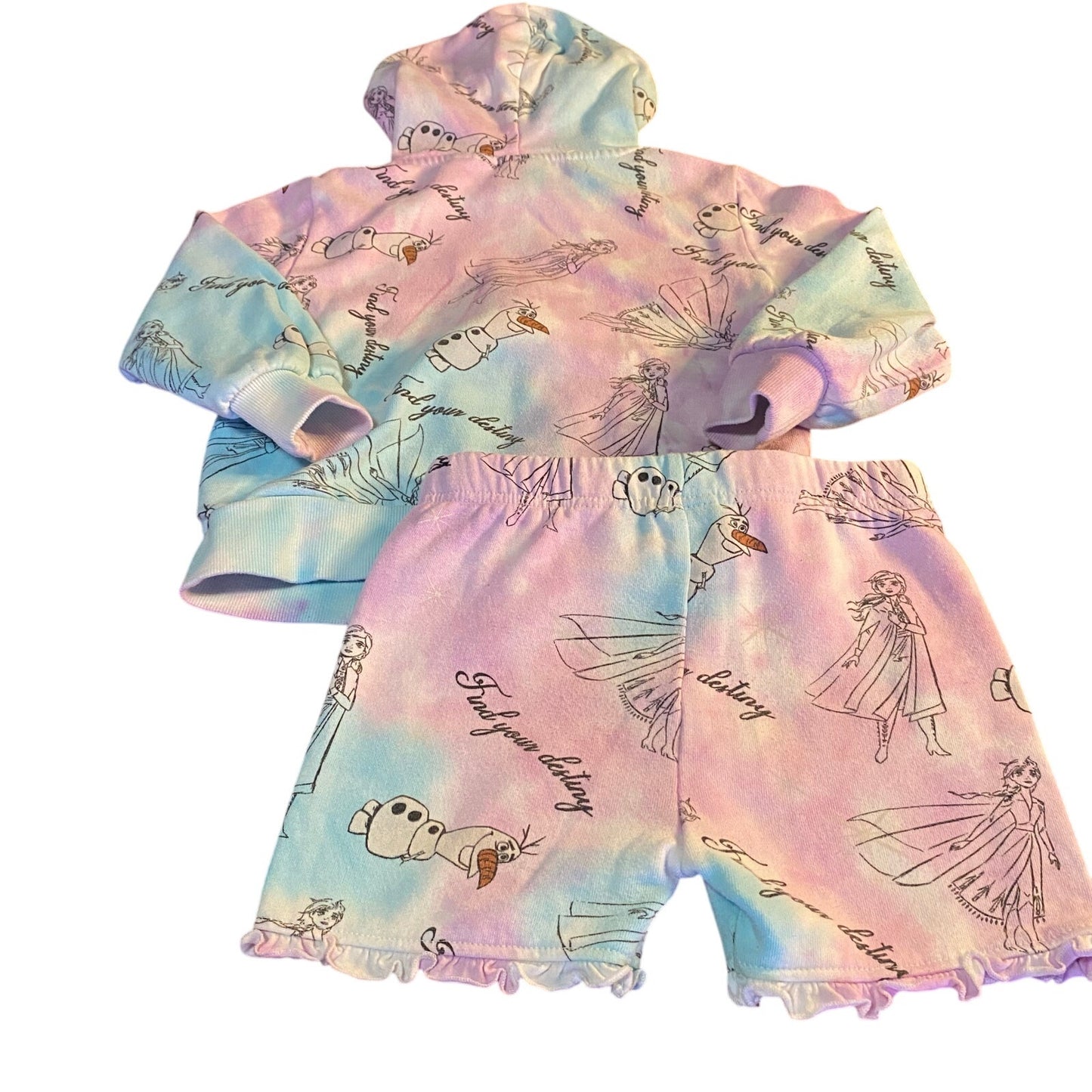 Disney Frozen II Elsa pink blue tie dyed full zip sweater shorts set SIZE 4T