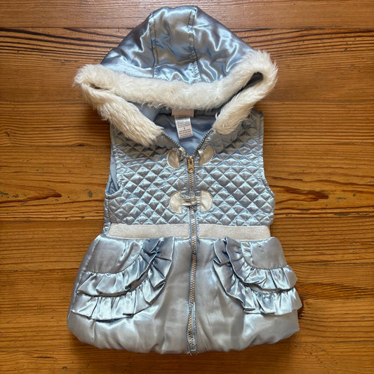 Little Lass light blue princess Cinderella faux fur hooded full zip vest SIZE 5