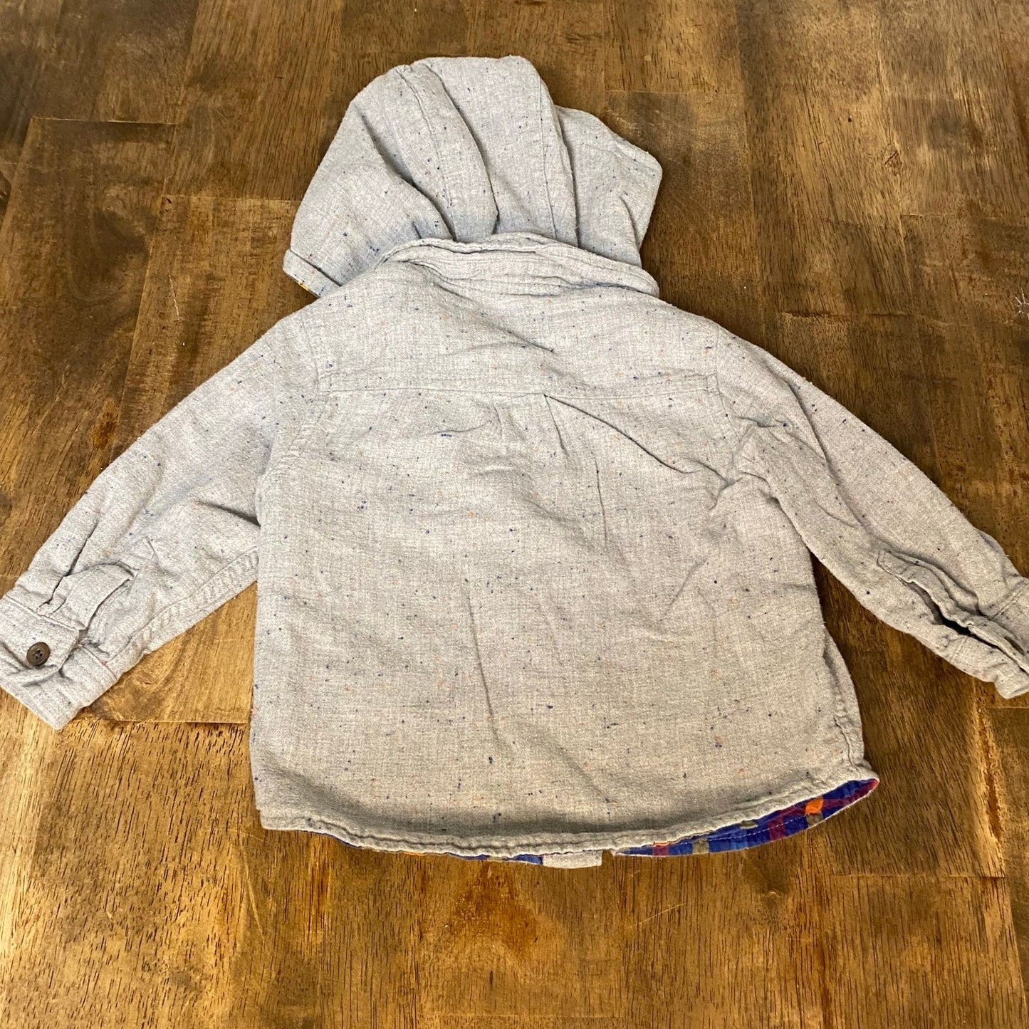 Cat & Jack light gray flannel lined hooded button up long sleeve shirt SIZE 18M