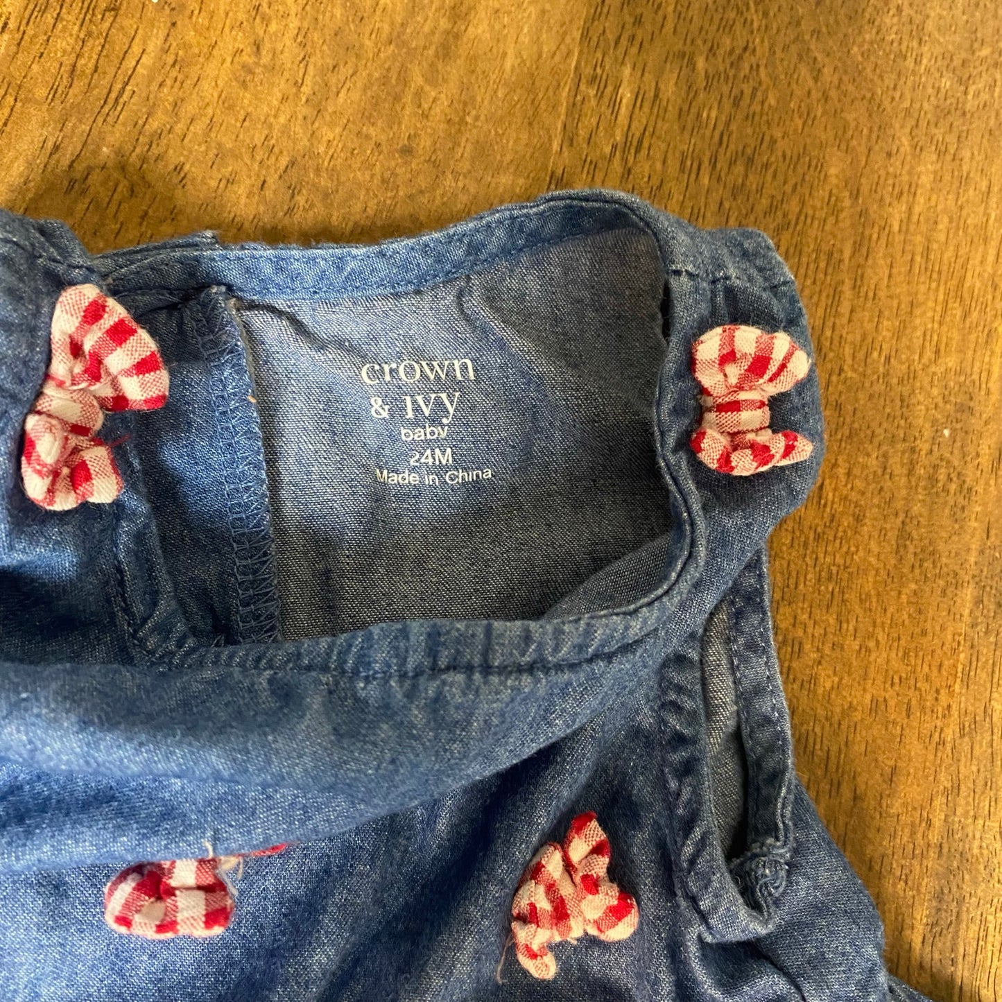 Crown & Ivy medium wash denim checkered bow sleeveless dress SIZE 24M