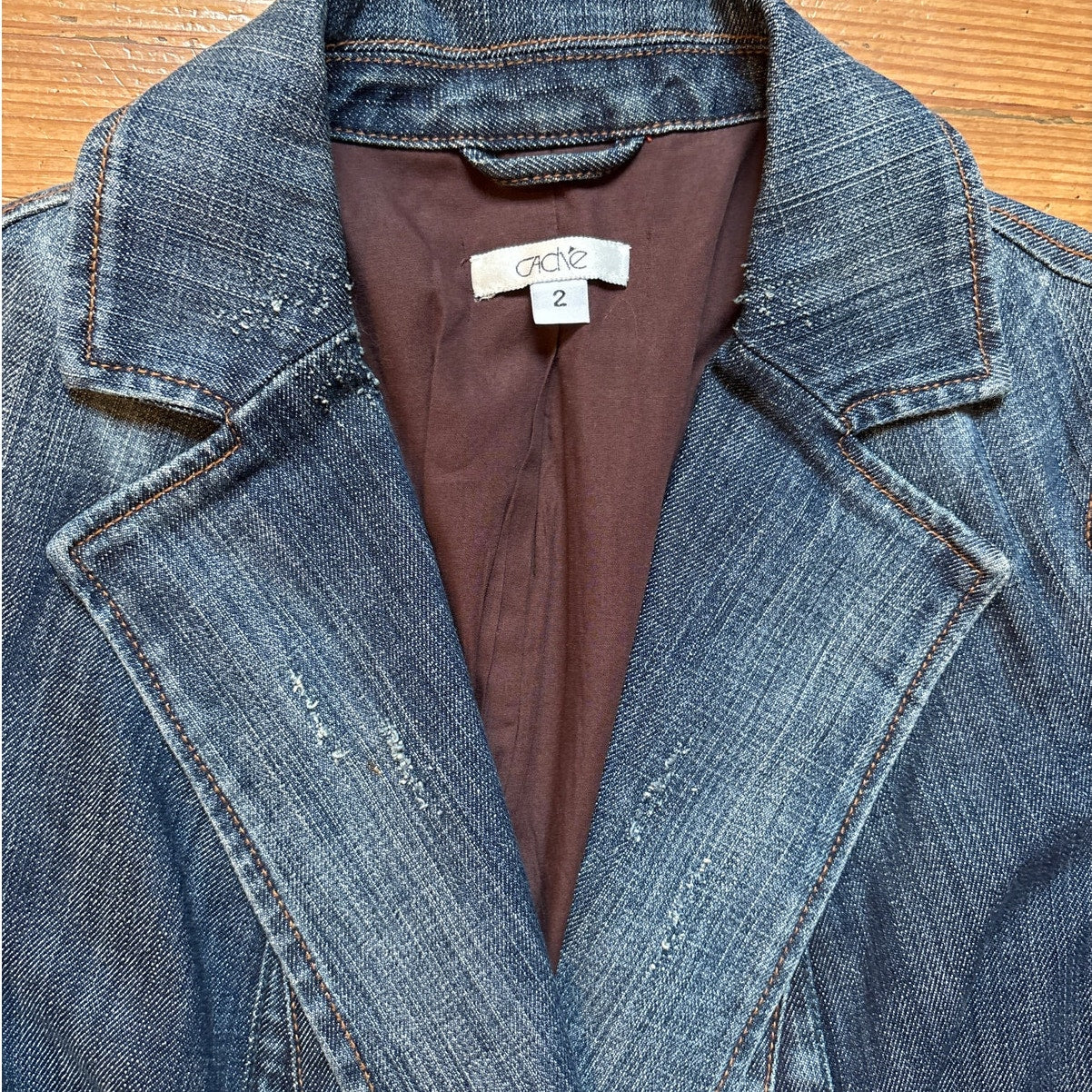 Y2k Cache dark wash belted jeweled button denim blazer jacket SIZE 2