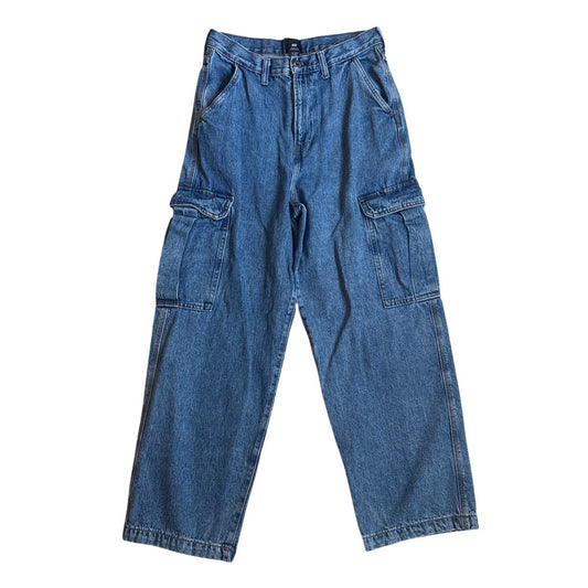 H&M medium wash 90s super baggy fit cargo utility jeans SIZE 30x32