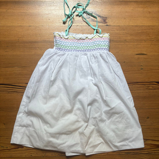 Smockingbird white colorful smocked tie strap girls cotton dress SIZE 5