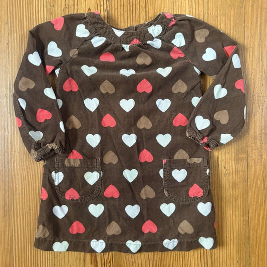 Old Navy 90s brown pink heart corduroy long sleeve dress SIZE 3T