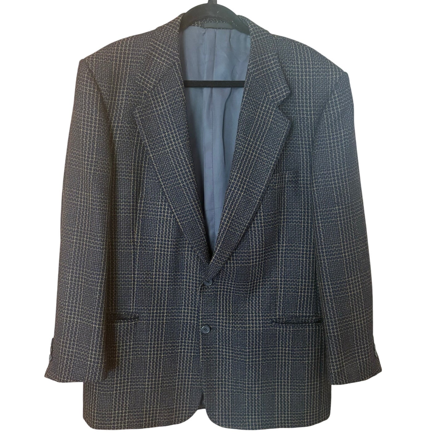 Terzo Uomo vintage dark blue brown tweed mens double button sport coat SIZE 42R