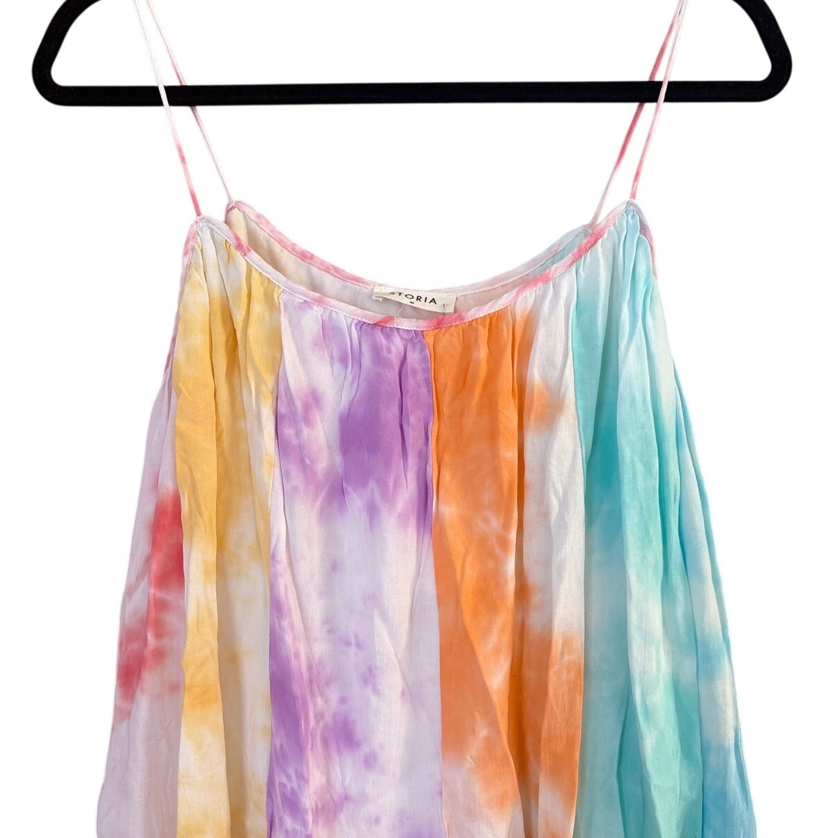 NWT Storia rainbow tie dyed color block spaghetti strap mini dress SIZE M