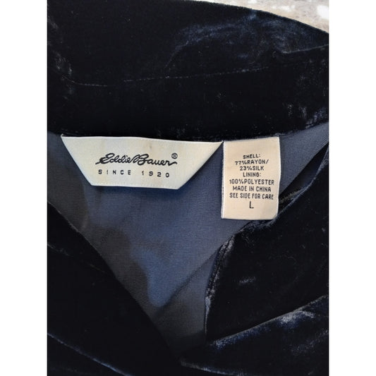 Eddie Bauer black silk velvet long sleeve button up womens shirt SIZE L