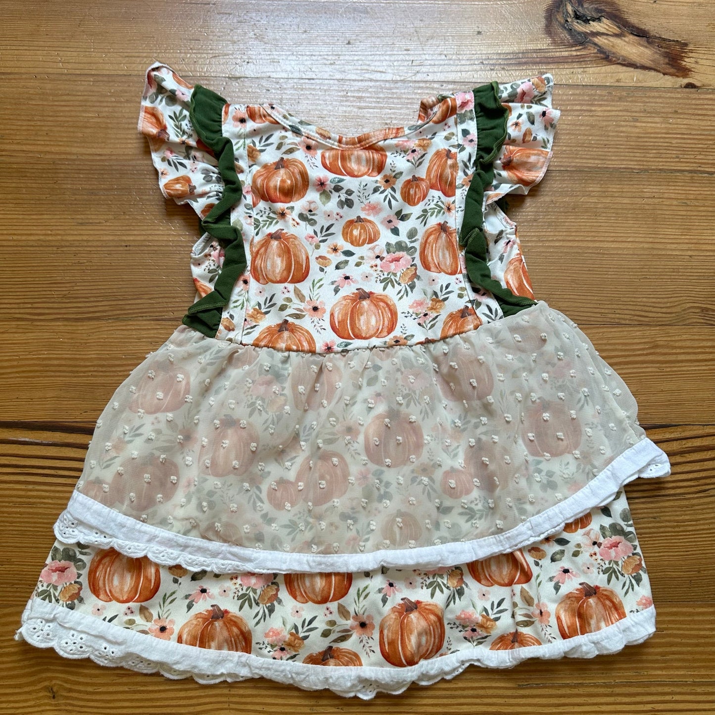 Toddler pumpkin fall lace short sleeve ruffle tunic dress SIZE 3T