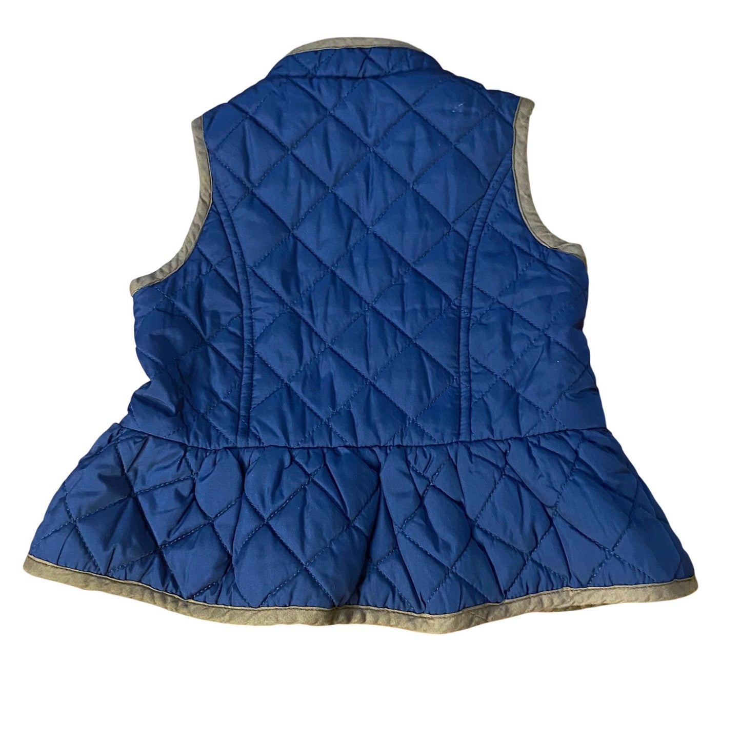 Janie and Jack dark blue quilted brown trim peplum snap vest SIZE 12-18M