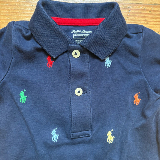 Polo Ralph Lauren blue colorful pony embroidered polo bodysuit SIZE NB