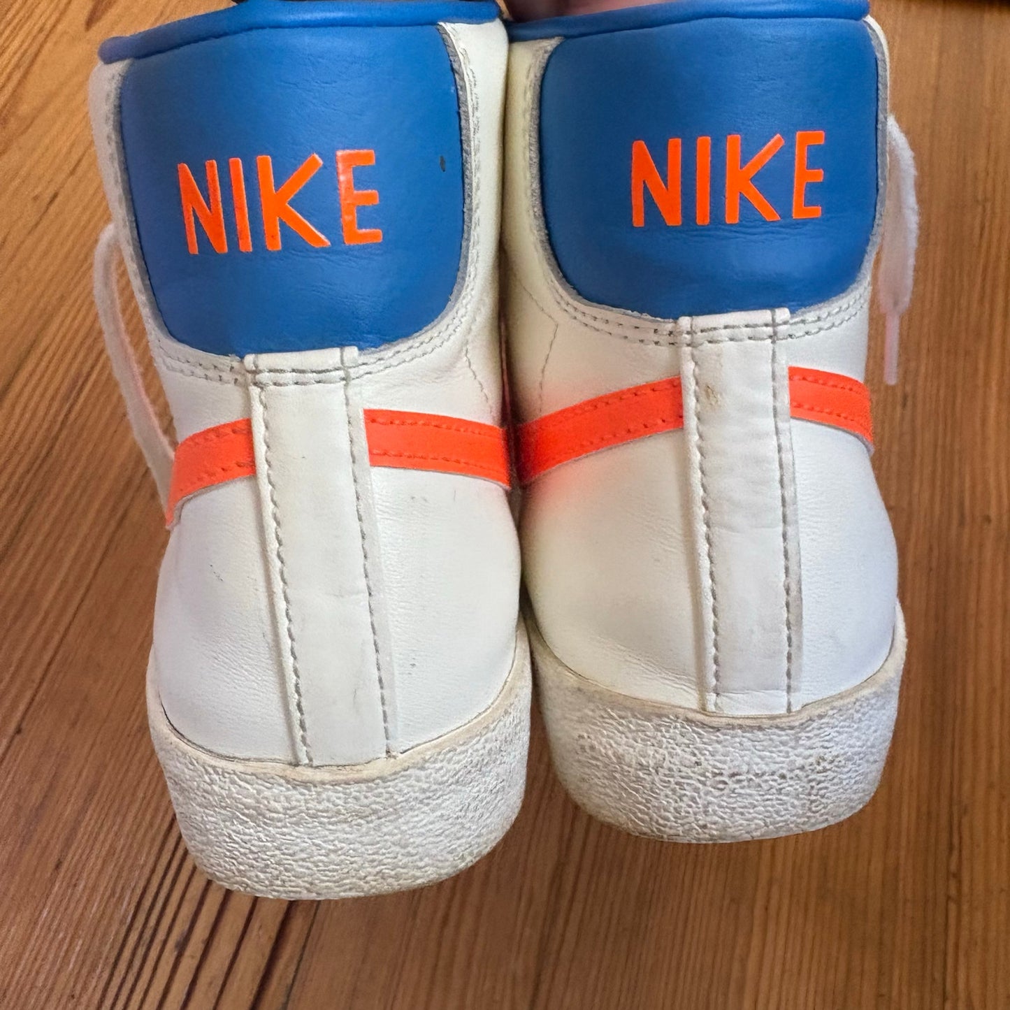 Nike Blazers white royal blue neon orange high top lace up sneakers SIZE 7