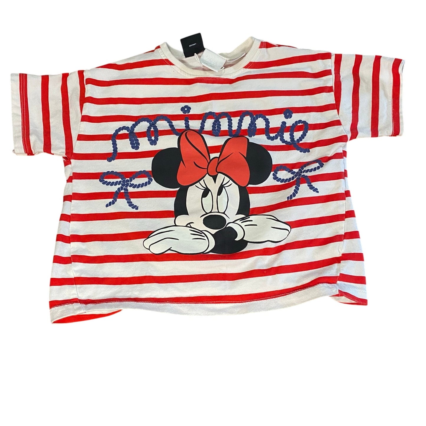 Zara Disney Minnie Mouse red white striped short sleeve cropped shirt SIZE 4