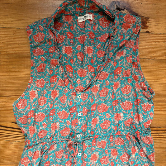 Natural Life green red floral sleeveless tassel button midi dress SIZE XL