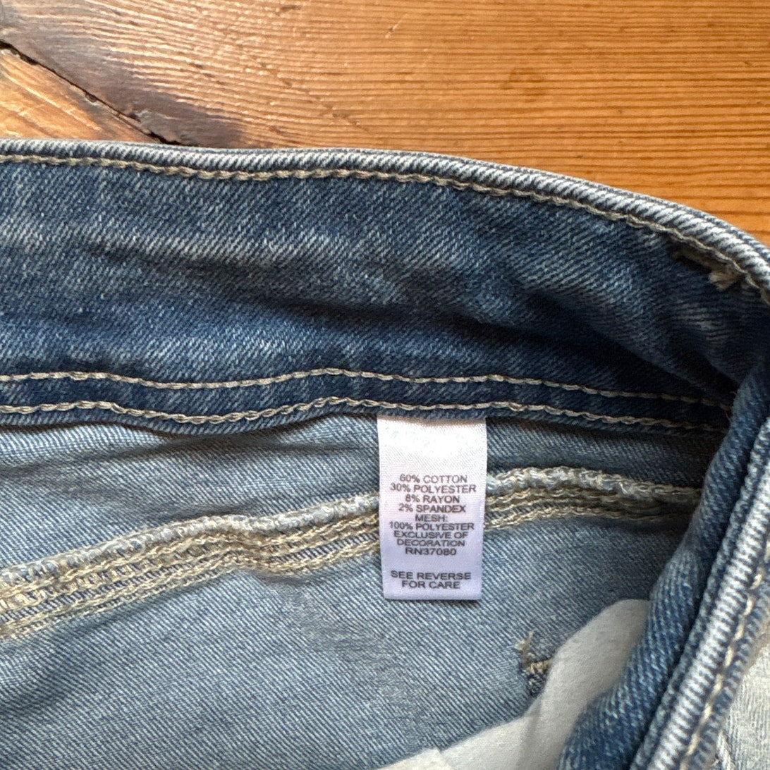 Est. 1946 light wash denim high rise cropped shher sequin flare hem SIZE 8