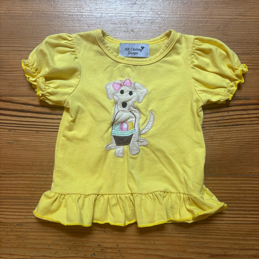 MK Clothing Designs yellow dog Easter eggs basket short sleeve girls top SIZE 2T
