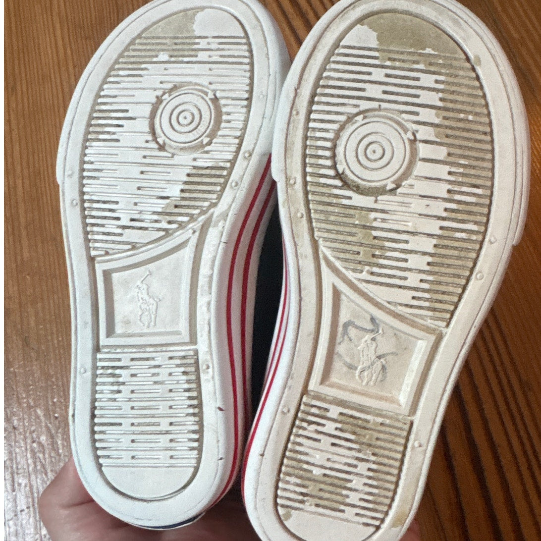 Polo Ralph Lauren blue leather elastic lace velkro toddler sneakers SIZE 8