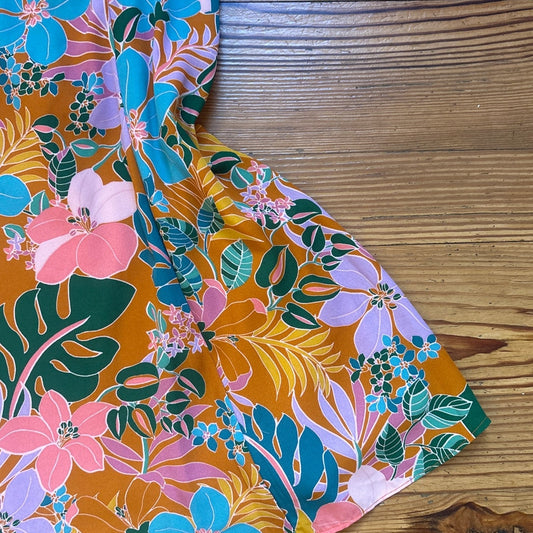 City Vibe orange floral peekaboo front adjustable skater fit flare dress SIZE M