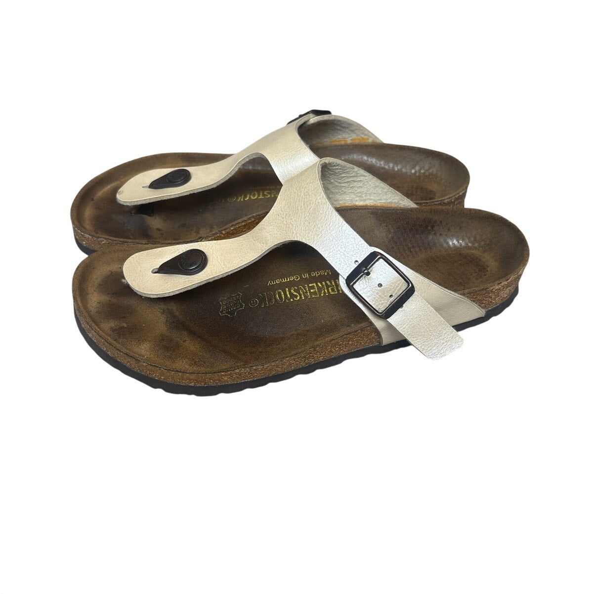 Birkenstock Recovery pearl white brown sole thong slip on leather sandal SIZE 37