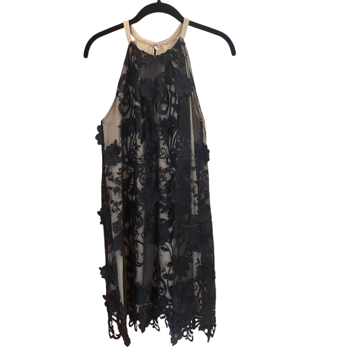 Belle Badgley Mischka black lace overlay halter dress SIZE 0