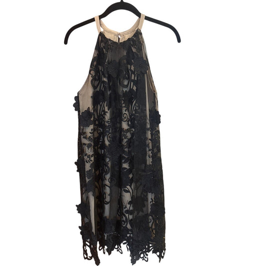 Belle Badgley Mischka black lace overlay halter dress SIZE 0