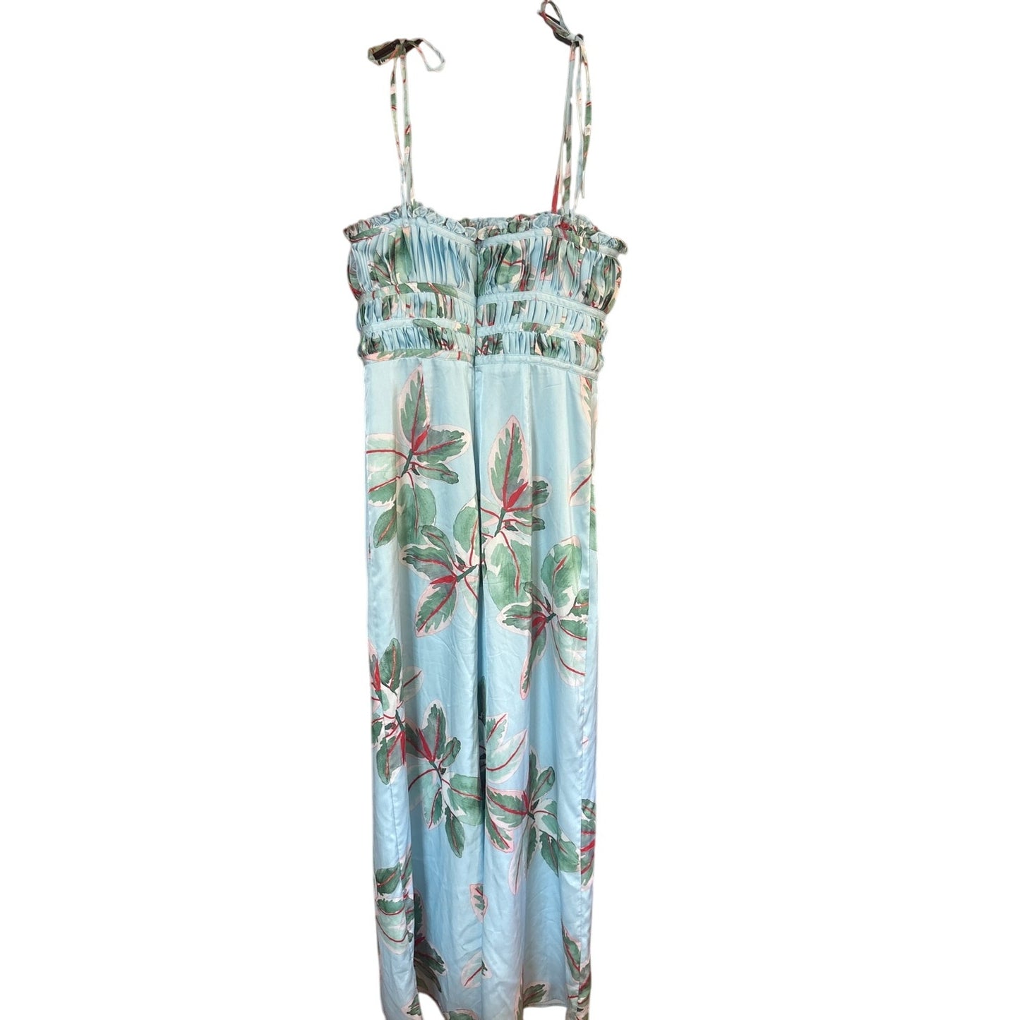 Anthropologie Hutch blue floral tropical resort ruched wide leg jumpsuit SIZE 4
