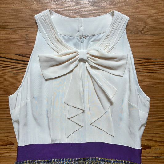 Kate Spade white silk bow purple tweed bottom sleeveless dress SIZE 12